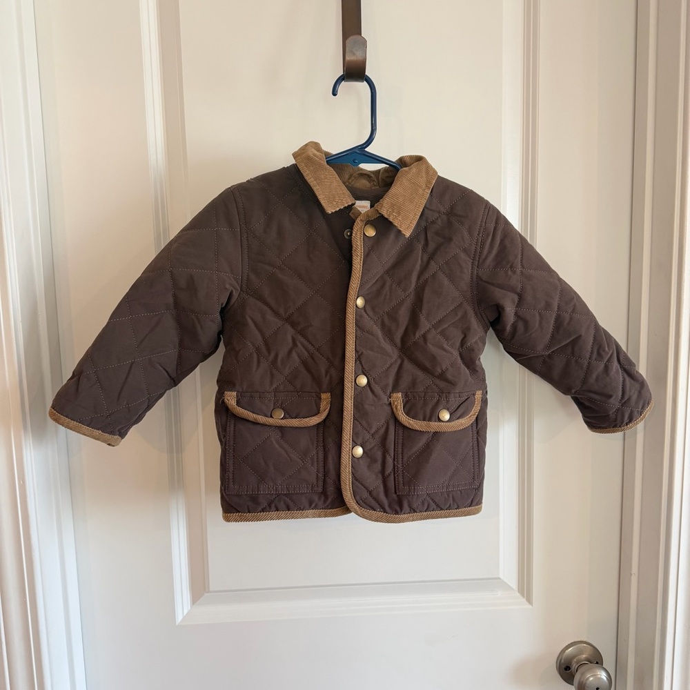 Gymboree Quilted Jacket sz 2T-3T Brown Corduroy Trim Snap Farm Chore Barn Jacket